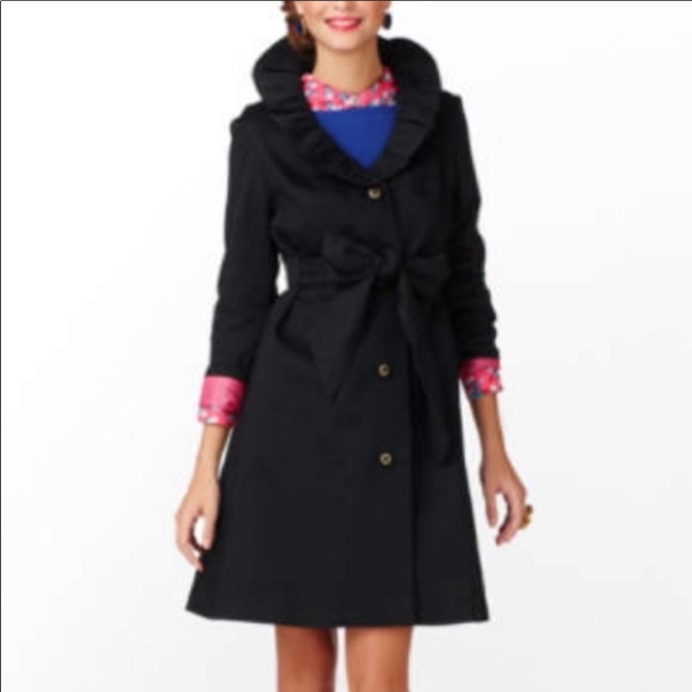 Lilly Pulitzer Black Ruffle Kelli Coat Size 6